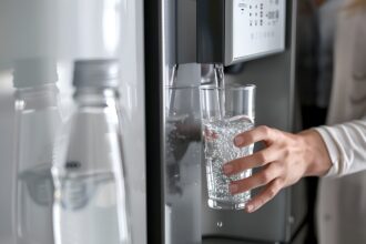 Woman filling water using water dispenser